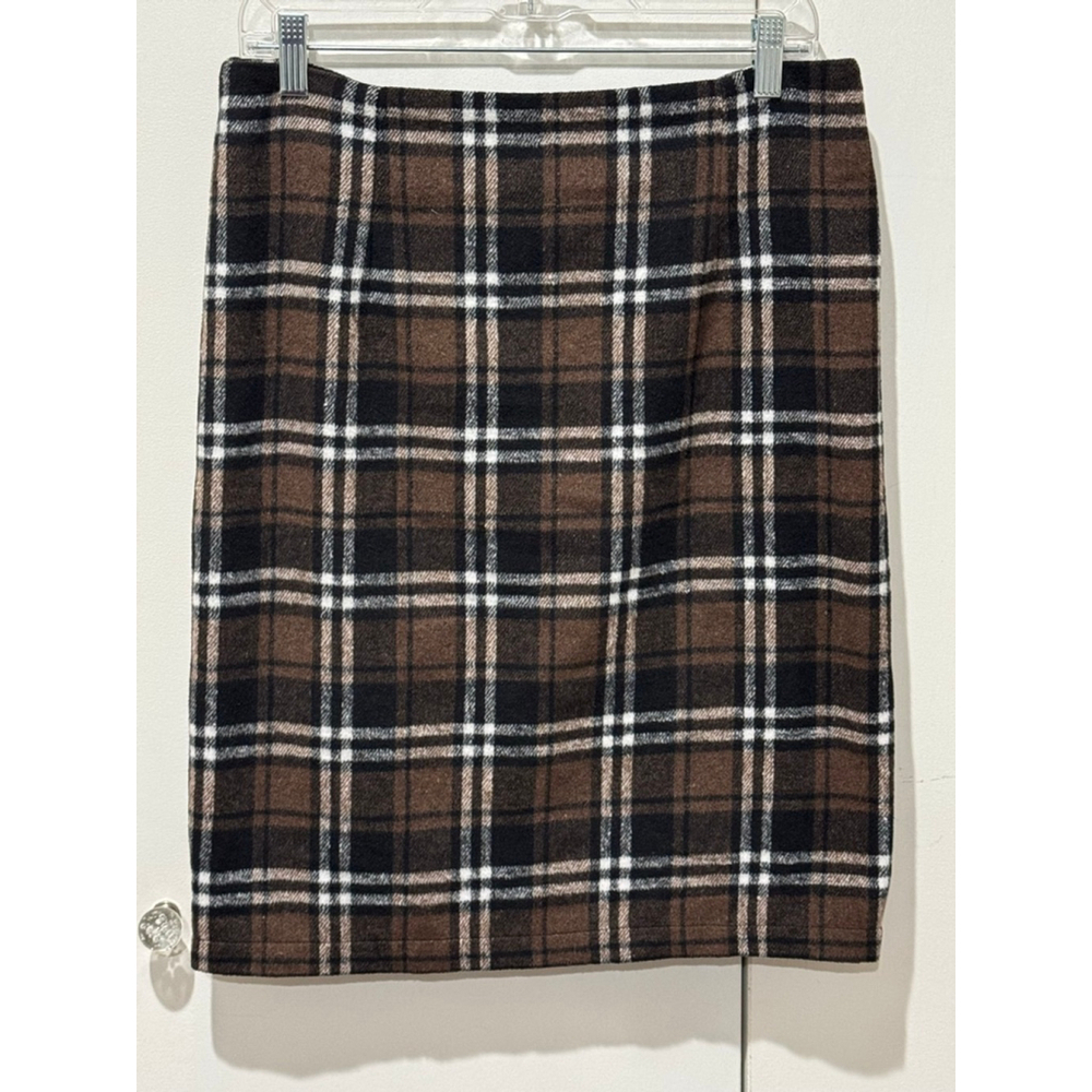 Women's Unbranded Brown lined wool/poly blend Plaid pencil Skirt M 23” length